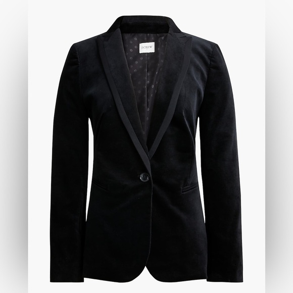 NWT J. Crew Petite Black Piped Ribbon trimmed velvet one-button blazer 6P - Picture 8 of 8